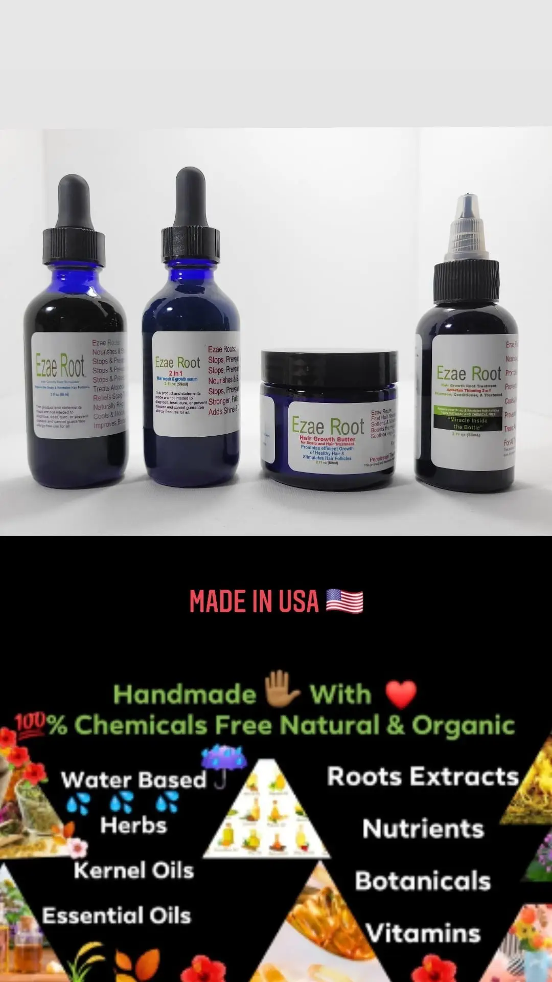 Hair Growth Root Stimulator 2 FL OZ, Hair Repair & Growth Serum 2 FL OZ, Hair Growth Butter, Hair Growth Anti-Hair Thinning 3in1 Shampoo Conditioner &Treatment 2 FL OZ