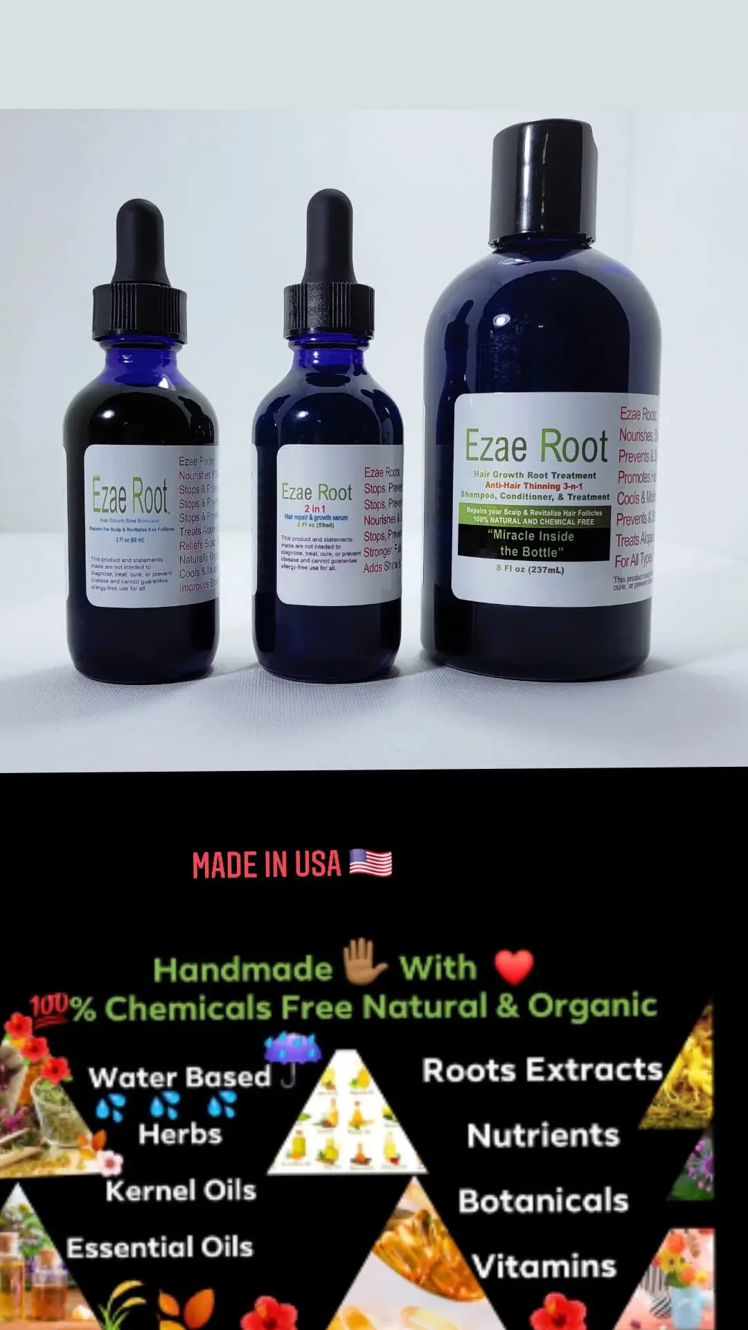 Hair Growth Root Stimulator 2 FL OZ, Hair Repair & Growth Serum 2 FL OZ, Hair Growth Anti-Hair Thinning 3in1 Shampoo Conditioner & Treatment 8 FL OZ