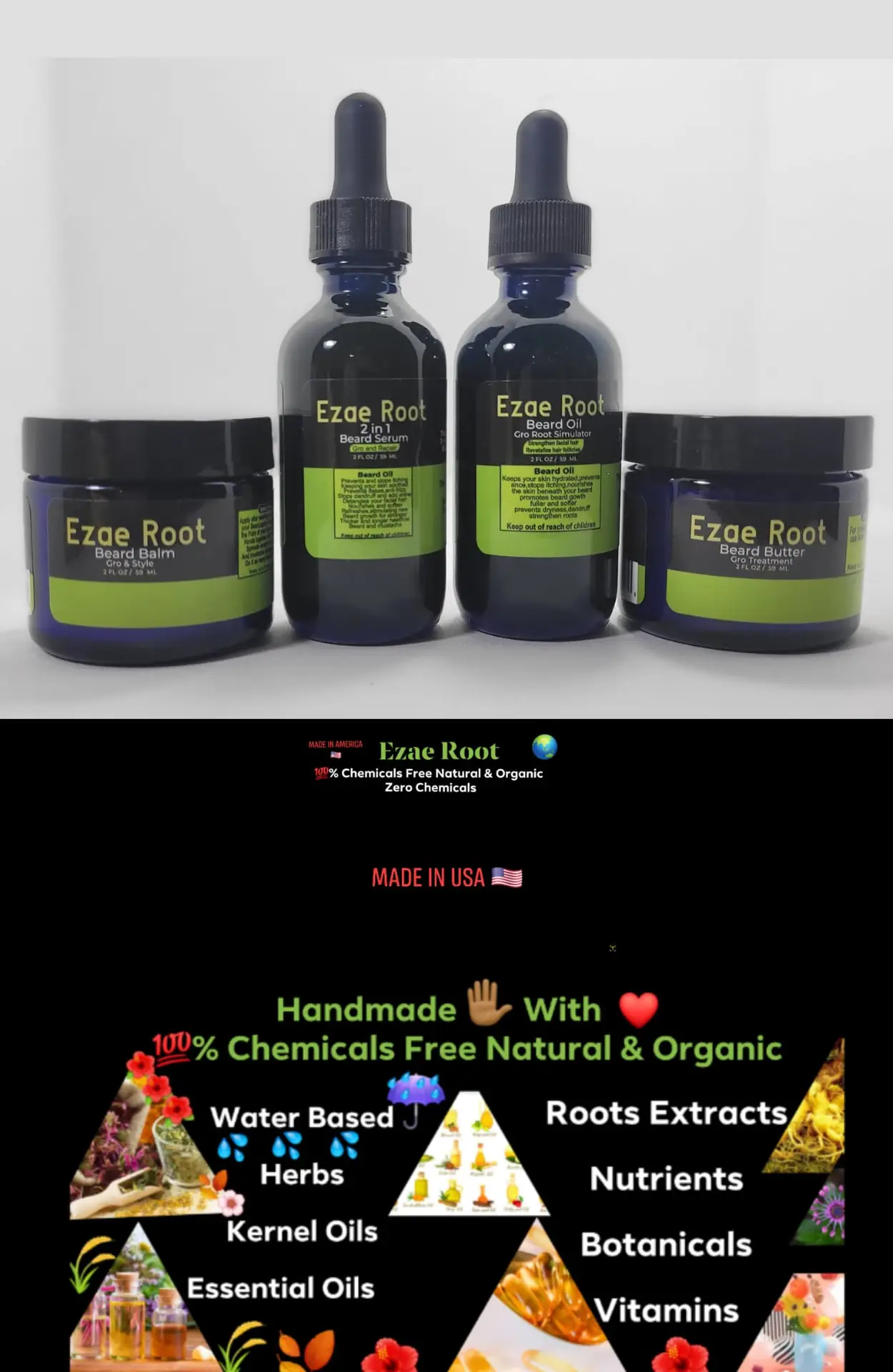 Beard Oil 2 FL OZ, Beard Serum 2 FL OZ, Beard Butter 2 FL OZ, Beard Balm 2 FL OZ